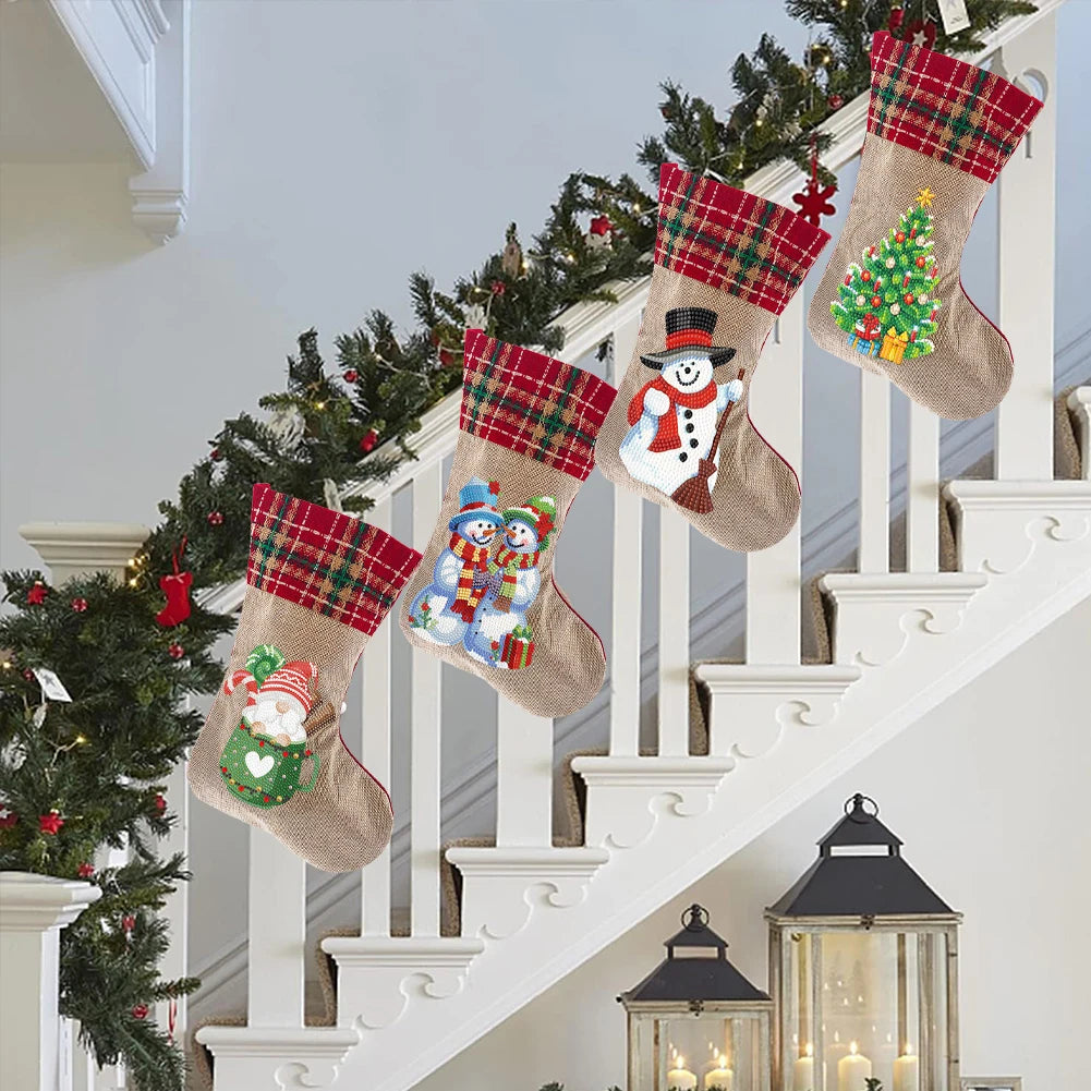 Christmas Decor Diamond Painting Stocking Snowman Diamond Xmas Fireplace Hanging Stockings Owl Pine for Family Party Decorations