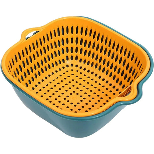 2 in 1 Plastic Vegetable Washing Basket, Carry Large Number Ingredients and Fruits, Multiple Drain Basket Kitchen Fruit Washing