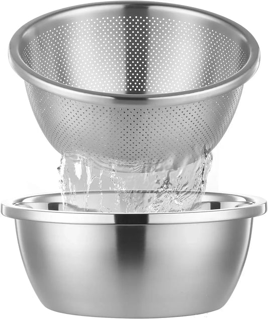 304 Stainless Steel Colander Microporous with Mixing Bowls, 2-Quart Strainers and Colanders for Kitchen, Food-Grade Strainer for