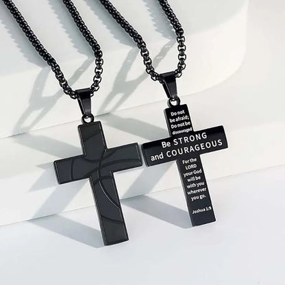 1PC Durable Stainless Steel Cross Pendant Necklace Inspirational Bible Verse