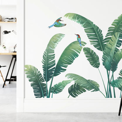 Tropical Palm Leaf Wall Stickers Set of 2 Exotic Green Plant Decals for Living Room Bedroom Office Decor Removable Nature Art