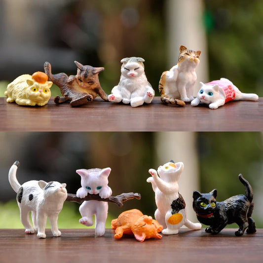 10pcs/set Cute Cat Miniature Ornaments Kitten Figurines Model Birthday Gifts For Kids Children Desk Car Home Decoration