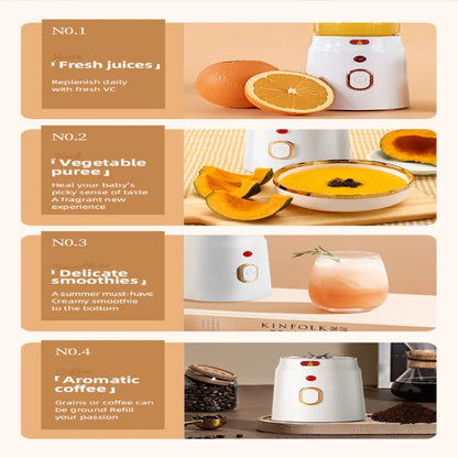 Portable USB Rechargeable Juicer with Dual Cups Compact Lightweight for Fresh Juice on-the-go Perfect for Travel and Gym