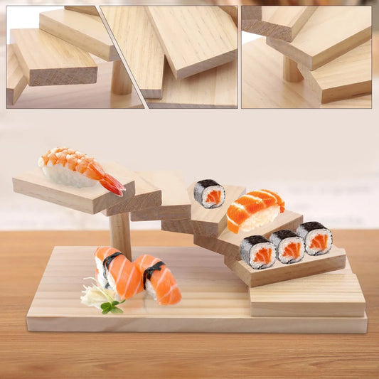 Wooden Multi-Tiered Sushi Platter, 7-Step Sashimi Serving Tray for Wedding Buffet, Decorative Food Display Stand for Kitchen