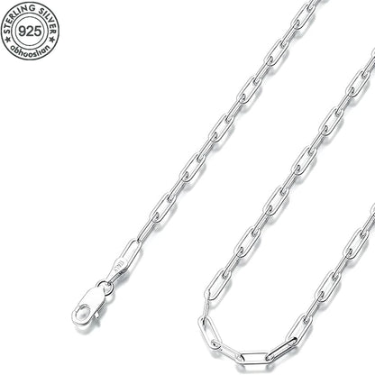 New 925 Sterling Silver Paperclip Neck Chain Basic Link Chain Necklace for Men Women Fine Jewelry Party Gifts Ships from USA