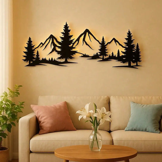 1PC Mountain & Forest Metal Wall Sculpture – Modern Farmhouse Decor – Halloween, Christmas Gift