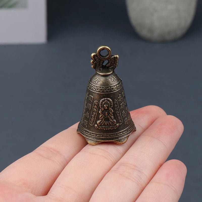 2Pcs Retro China's Mini Bronze Sculpture Pray Buddha Feng Shui Bell Home Garden Decorative Wind Bells Car Pendant Accessories