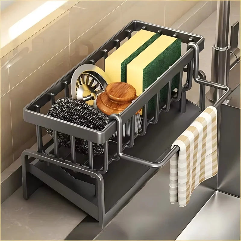 Compact Sink Organizer with Drainage Rack – Space-Saving Kitchen Storage for Utensils/Accessories