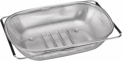 Over the Sink Colander Strainer Basket Stainless Steel, For Kitchen Sink with Rubber Non-slip Grip, Fine Mesh, Kitchen Multipurp