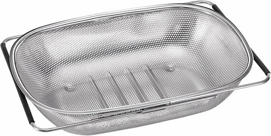 Over the Sink Colander Strainer Basket Stainless Steel, For Kitchen Sink with Rubber Non-slip Grip, Fine Mesh, Kitchen Multipurp