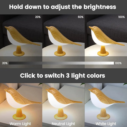 LED Bird Lamp Touch Control Cordless Night Light Dimmable USB Rechargeable Lamp