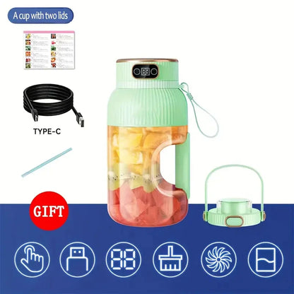 Compact USB-C Rechargeable 40oz Green Juicer Blender with Dual Lids Silicone Straw Quiet Operation and Easy Clean Design