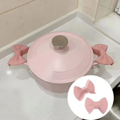 Silicone 2pcs Oven Mitts Creative Bow Shape Oven Gloves Heat Resistant Pot Holders For Cooking Mini Oven Gloves Kitchen Tool Hot