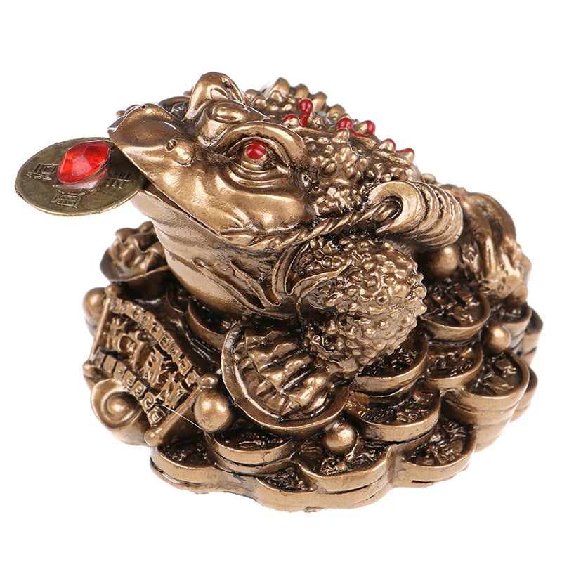 1PC Tabletop Ornaments Feng Shui Toad Money Resin Fortune Wealth Chinese Golden Frog Coin Home Office Decoration Lucky Gifts