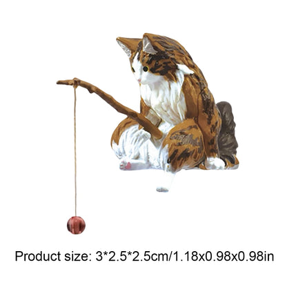 7PCS Cute Fishing Cats Ornament Mini Cat Sitting Figurines Cartoon Fish Landscaping Fish Tank Miniatures Home Decoration Crafts