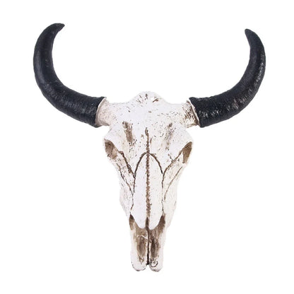 Creative Horns Skull Ornament Resin Longhorn Cow Skull Head Wall Hanging Ornament 3D Figurines Retro Bull Skull Craft Home Decor