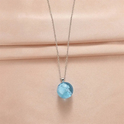 1pc Blue Sky with White Clouds Pattern Round Resin Pendant Necklace Transparent