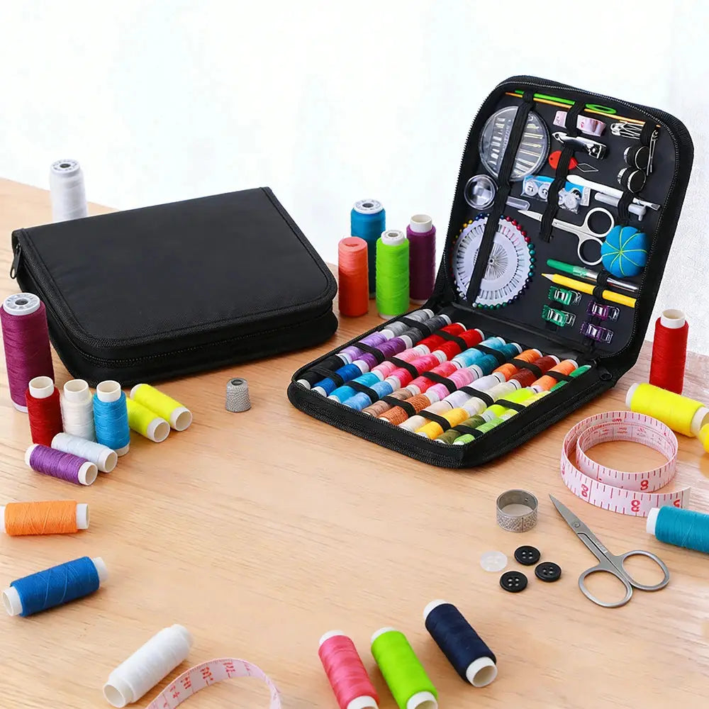 Complete Sewing Kit with Threads Needles Scissors Tape Measure Buttons Portable Travel DIY Embroidery Handwork Sewing Tool Set
