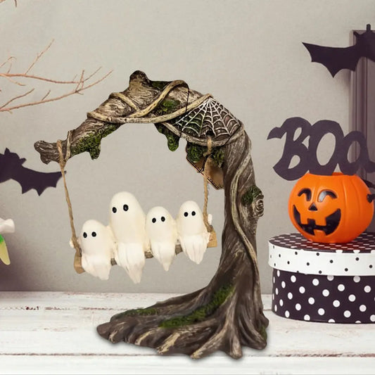 Halloween Funny Tree Hanging Ornaments White Ghost Swing Decorations Cute Swinging Ghost for Tabletop Centerpiece