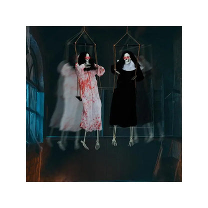 Outdoor Halloween Decorations - 2 Packs Hanging Ghosts Decor with Light-Up Eyes & Scary Scream, 3ft Grim Reaper Swinging Ghost