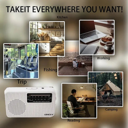 AM/FM portable radio with high sensitivity and high sound quality, uses durable No. 7 batteries, built-in high quality