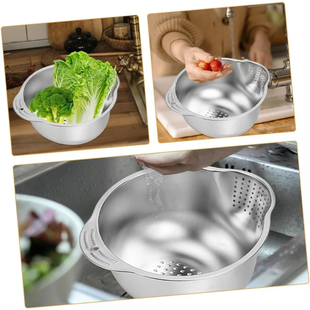 Multi-function Kitchen Basket Rice Cleaning Strainer Stainless Steel Fruit Vegetable Wash Fine Mesh Strainer Bowl