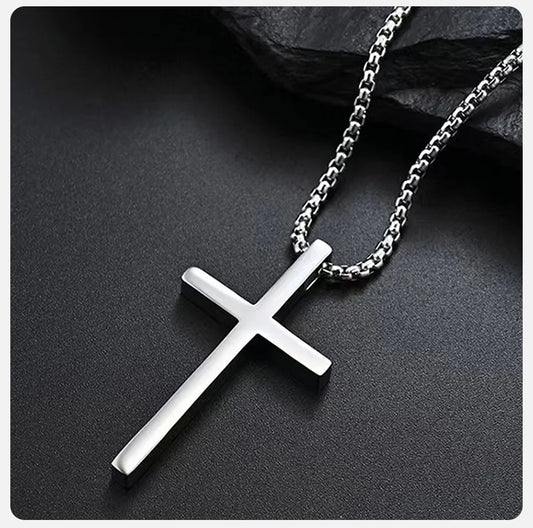 Cross Necklace for Men Women Silver Metal Pendant Stainless Steel Chain
