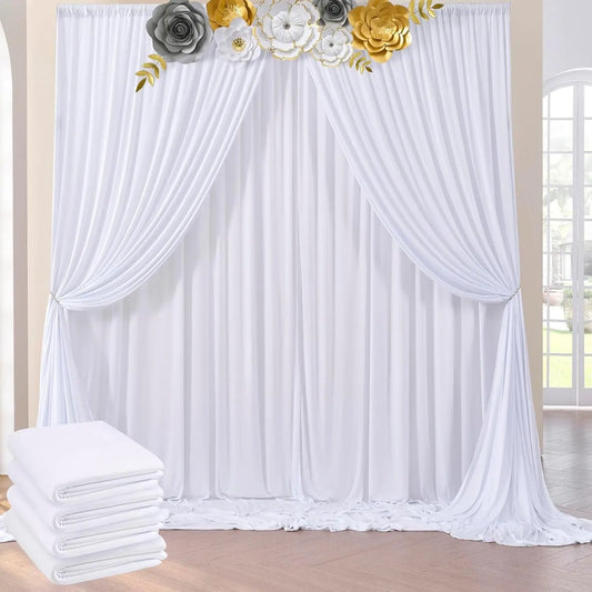 20x10 ft Wrinkle Free White Backdrop Curtains for Parties, Polyester Photo Backdrop Drapes 4 Panels 5x10ft for Wedding Birthday