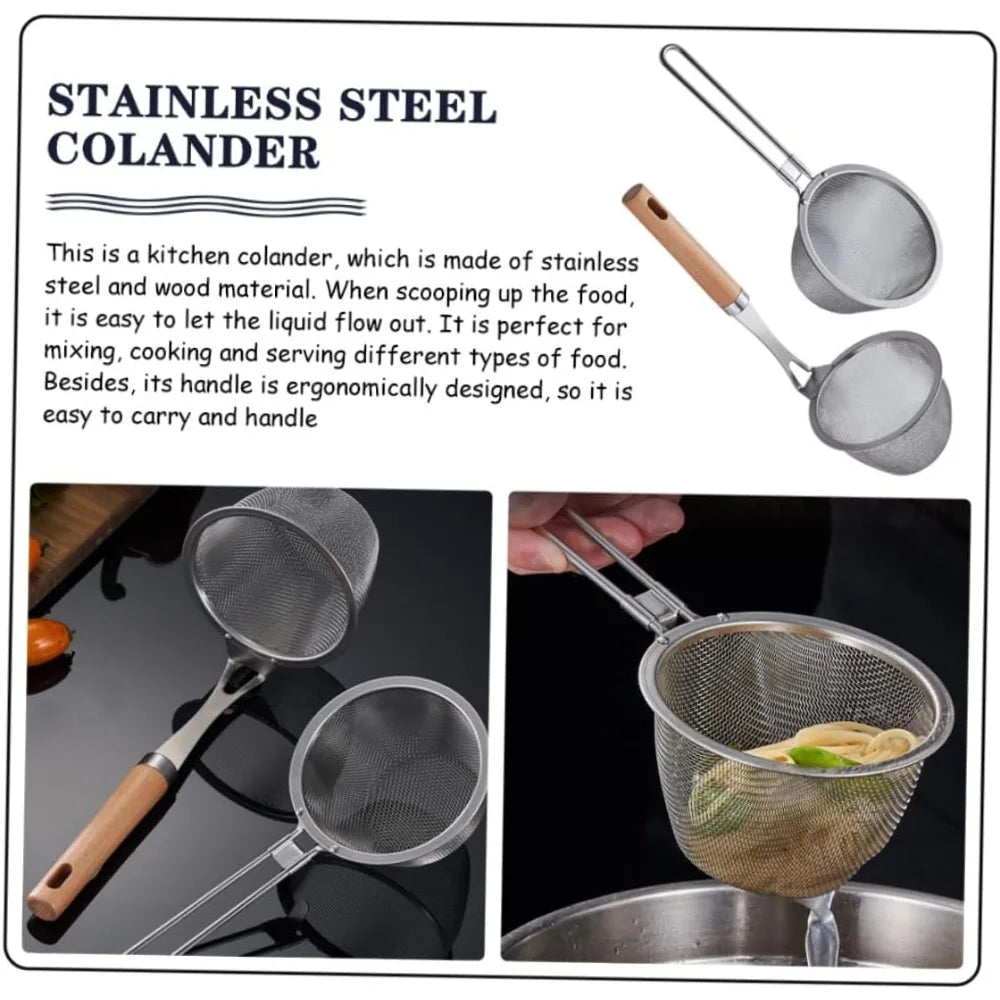 304 Stainless Steel Hot Pot Strainer Spoon Set Hook Fine Mesh Filtering Scoop for Cooking and Draining Kitchen Gadget for House