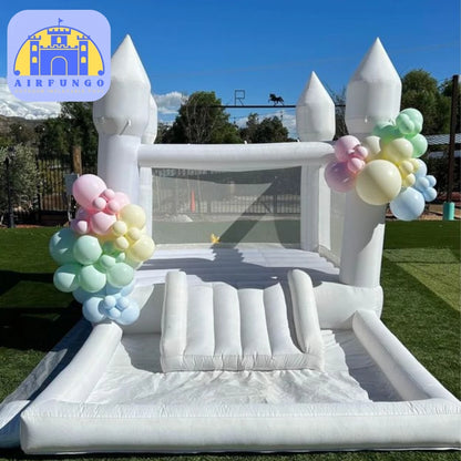 Kids 9x9x7ft Soft Play White Bounce House With Slide Ball Pit Party Customization Inflatable Mini Bouncy Castle With Blower