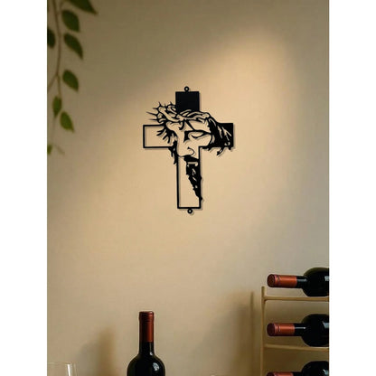 11.8 Inch Jesus Metal Cross Wall Sculpture – Rustic Christian Decor – Halloween, Christmas Gift