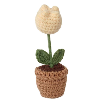 New Hand Knitting Potted Plants Handwoven Rose Sunflower Tulip Crochet Flower Bouquet Potted Ornament Table Home Room Decoration