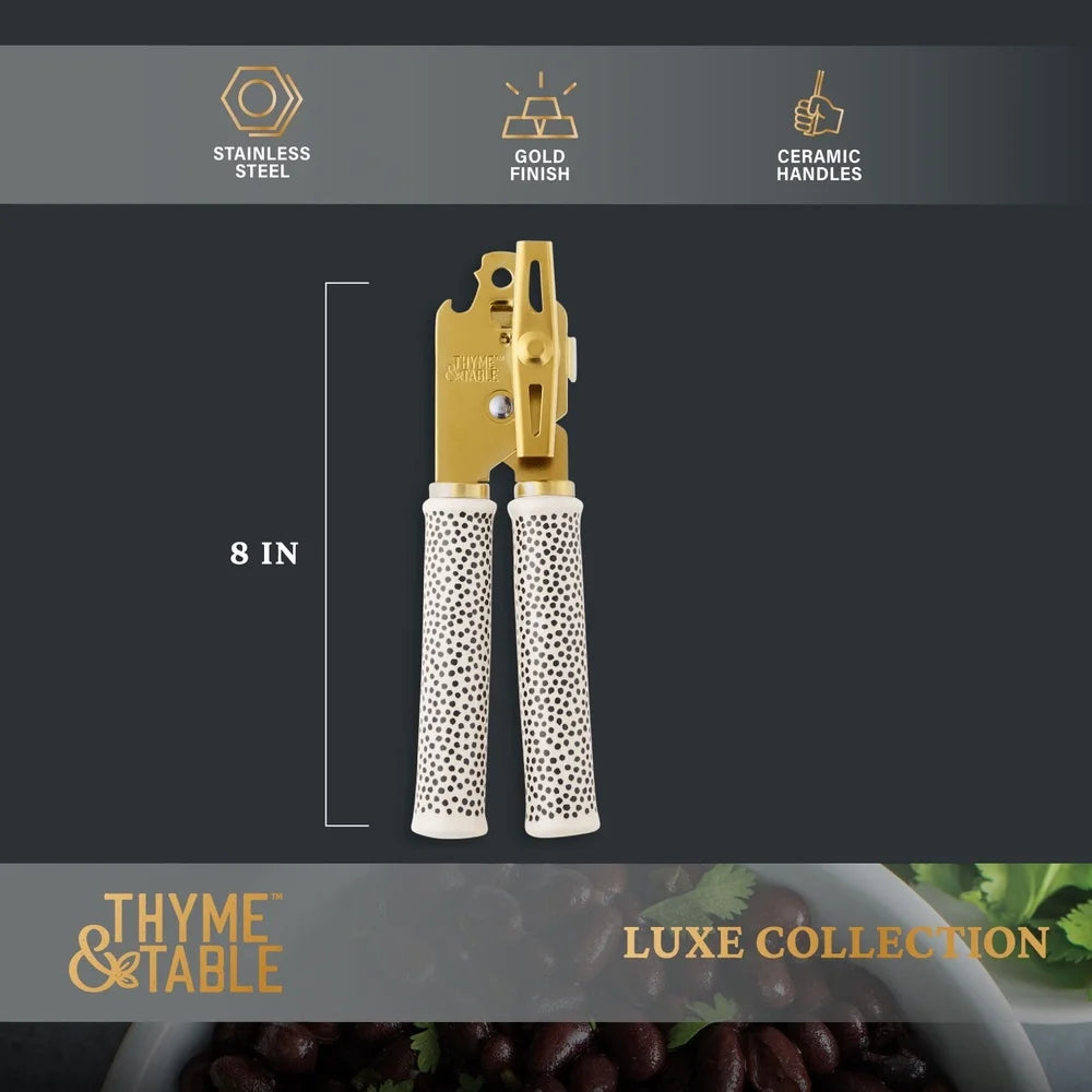 Can Opener Durable Metal Ceramic Dot Handle Comfort Grip Non Slip Easy Use Kitchen Tool Canned Vegetables Fruits Beans