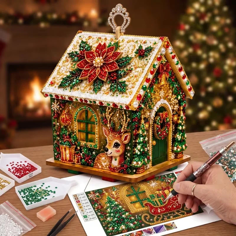 DIY 3D Christmas Painting Gingerbread Wooden House Holiday Craft Kit