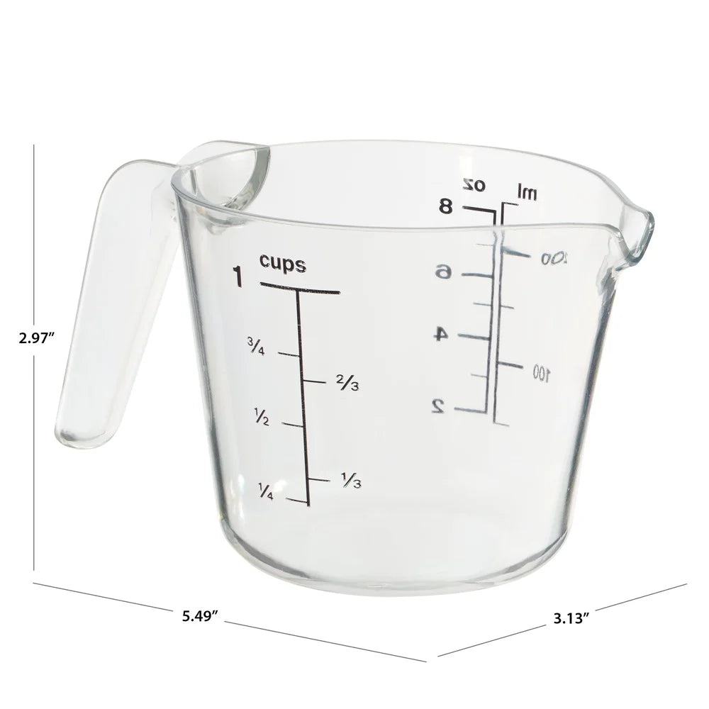 4 Pack Large Spout Plastic Measuring Cups Clear 8oz Easy Pouring Hand Wash Safe Stackable Kitchen Tools