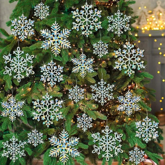 36 Pack Christmas Ornaments Snowflakes Decorations Iridescent Plastic Snowflakes Hanging Decorations for Winter Holiday Christm