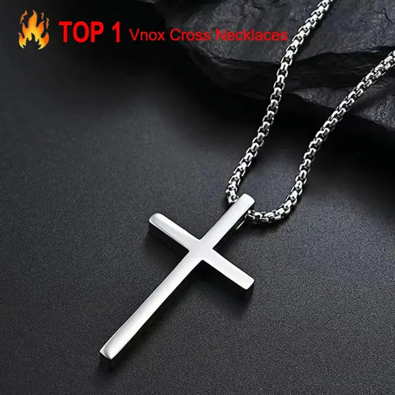 Stainless Steel Cross Necklace Pendant Collar with Stainless Steel Box Chain
