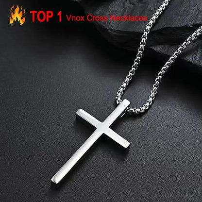 Stainless Steel Cross Necklace Pendant Collar with Stainless Steel Box Chain
