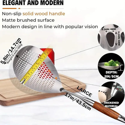 Stainless Steel Fine-Mesh Skimmer - Short Handle Scoop Strainer for Dumpling Soup, Stew & Cooking kitchen utensils