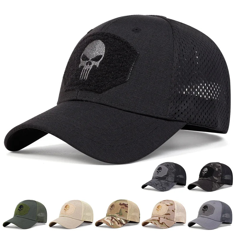 Unisex Skull Embroidered Baseball Caps Outdoor Breathable Mesh Tactics Mountaineering Peaked Hat Adjustable Snapback Caps