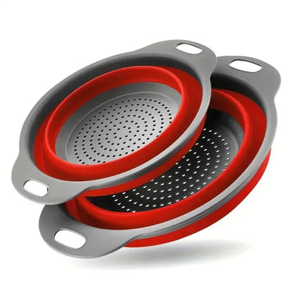 Space-Saving Silicone Colander with Handle Collapsible Silicone Fruit and Vegetable Washing Basket Essential Kitchen Gadget