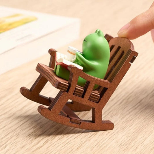 Handmade DIY Micro Rocking Chair Cartoon Frog Rocking Chair Rocking Chair Design with Book Coffee Home Bedroom Office Decoration