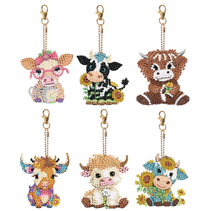 6PCS Double Sided Diamond Art Keyring Baby Elephant Rhinestone Painting Keychain Pendant Puppy for Adult Kid Purse Handbag Decor