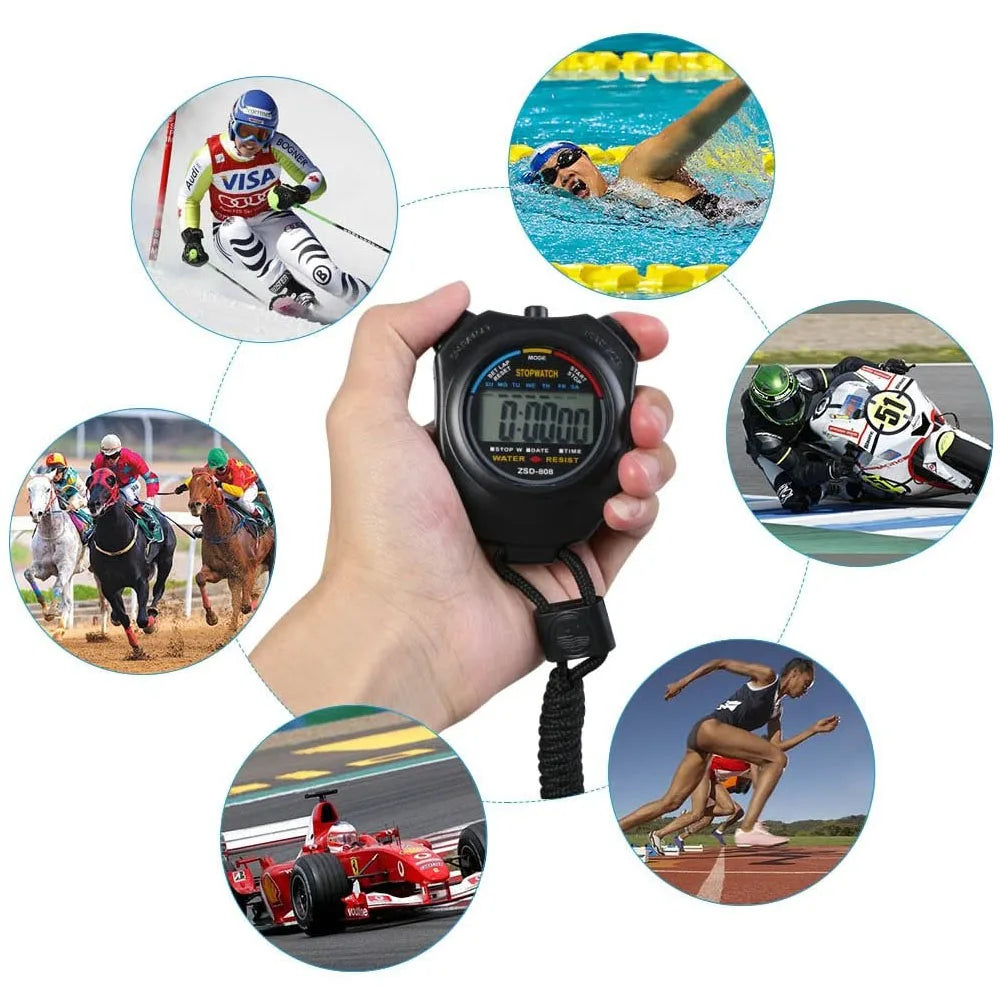 Portable Waterproof Chronometer Handheld Stopwatch Digital Sport Stopwatch LCD Timer Stop Watch Timer Tool Black