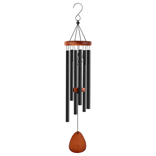 1pc Classic Black Aluminum Pipe Wind Chime with Wooden Hanging Tag for Corridor Balcnoy Decoration Birthday Gift
