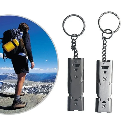 Double-Pipe Whistle Keychain Emergency Survival Camping Outdoor Tool