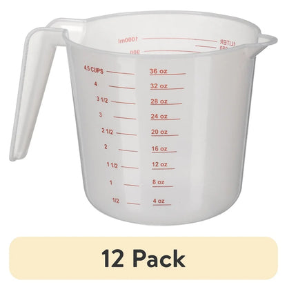 12 Pack 32 oz Clear PP Plastic Measuring Cups Easy Pour Spout Dishwasher Safe Imperial Metric Measurements Stackable Kitchen