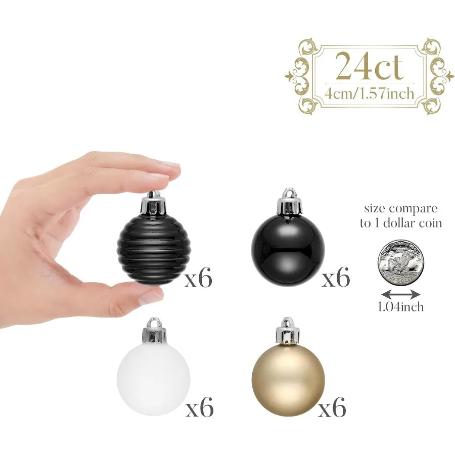 1.57 Inches Small Christmas Tree Decorations Ornament Set for 4th of July Fall Halloween 24ct Black White Gold S
