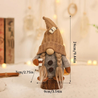 Coffee Gnome Doll New Year Christmas Plush Coffee Bar Decoration for Farmhouse Party Home Desktop Christmas Faceless Plush Dolls