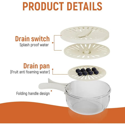 Fruit Storage Containers for Fridge, Bilayer Collapsible Fruit Washing Basket with Cover and Handle, Multifunctional Drain Bowl
